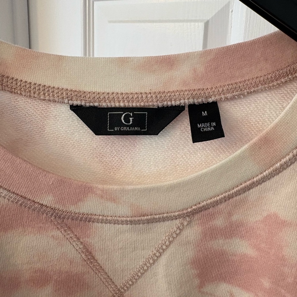 G by Giuliana Pink & Cream Tie-Dye Crewneck Sweatshirt Size Medium Cotton - Picture 5 of 9